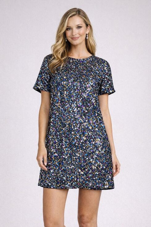 Unbranded Dresses & Skirts - Multicolor Sequin Shift Dress XL Short Sleeve Party Cocktail Holiday Glam